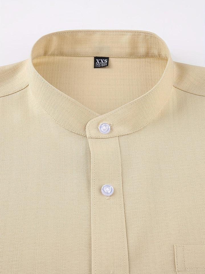 Men’s Shirt | Long Sleeve with Chest Pocket | Round Neck & Solid Color | Polyester