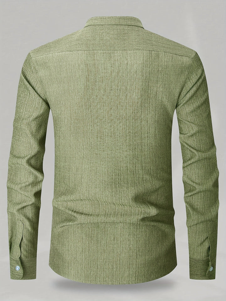 Men’s Shirt | Long Sleeve with Chest Pocket | Round Neck & Solid Color | Polyester