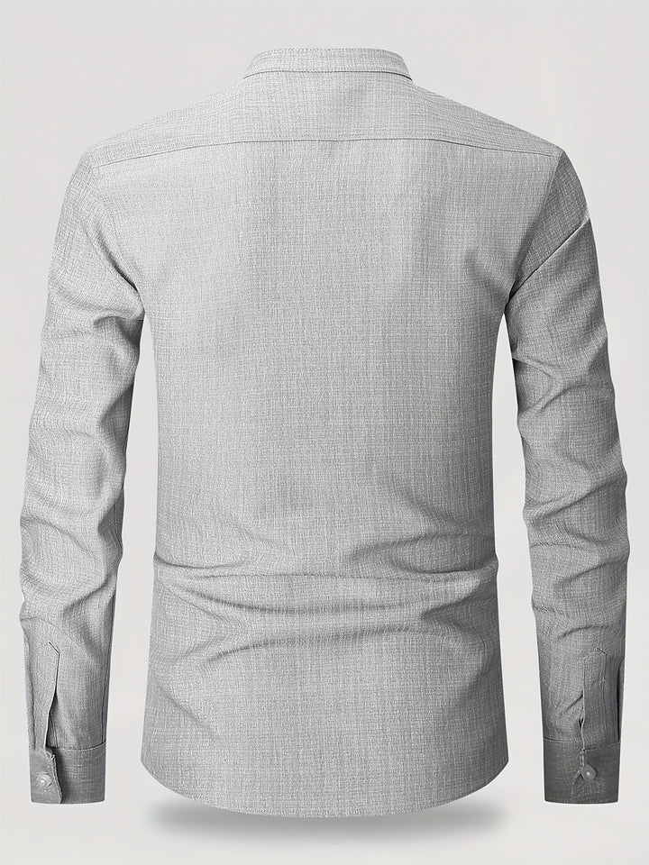 Men’s Shirt | Long Sleeve with Chest Pocket | Round Neck & Solid Color | Polyester