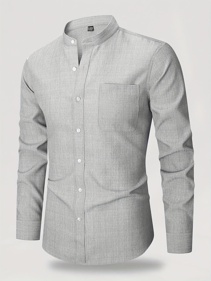 Men’s Shirt | Long Sleeve with Chest Pocket | Round Neck & Solid Color | Polyester