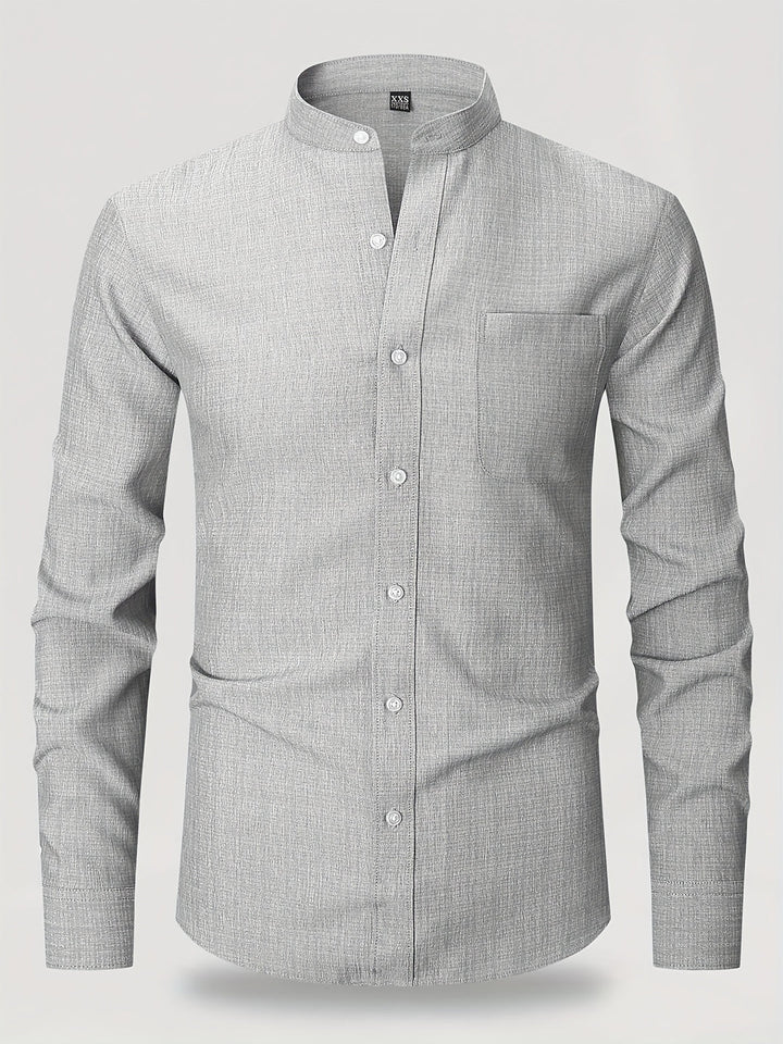 Men’s Shirt | Long Sleeve with Chest Pocket | Round Neck & Solid Color | Polyester