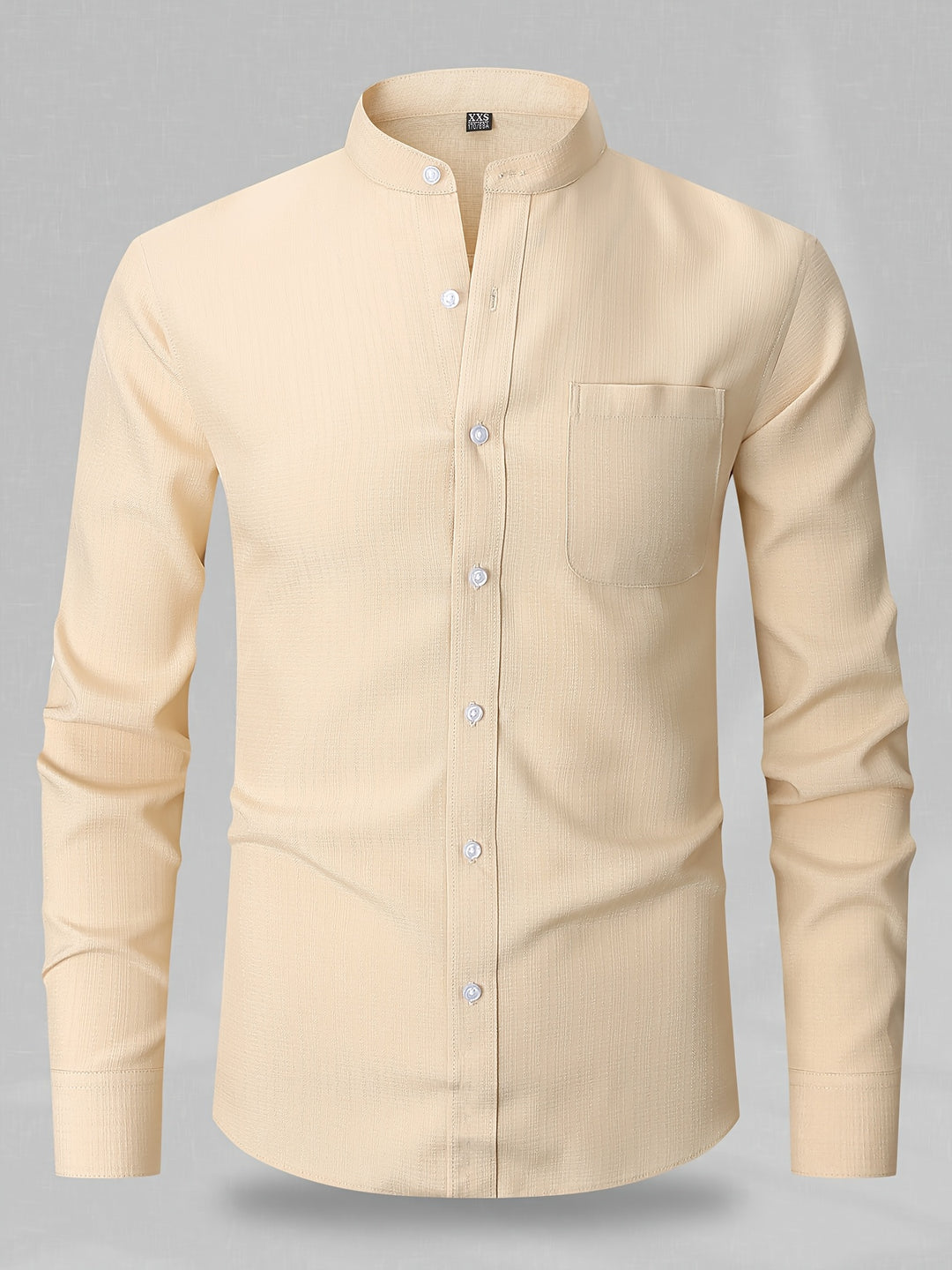 Men’s Shirt | Long Sleeve with Chest Pocket | Round Neck & Solid Color | Polyester