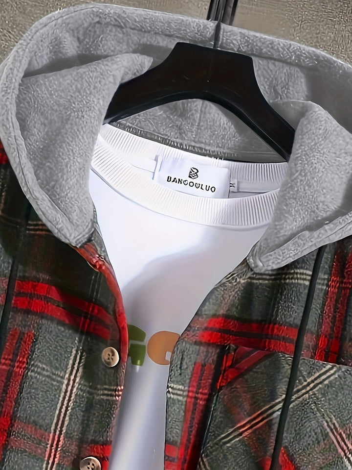 Men’s Jacket | Checked Pattern | With Hood & Button Closure | Casual