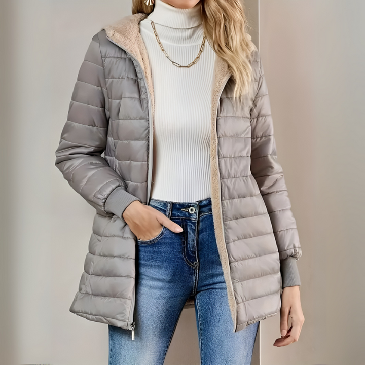 Women’s Quilted Jacket | Hooded Casual Coat | Mid-Length