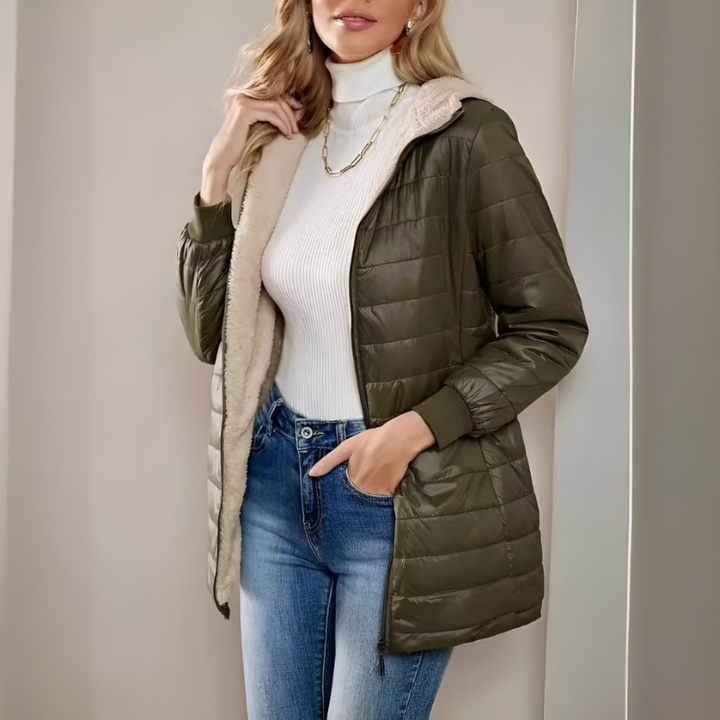 Women’s Quilted Jacket | Hooded Casual Coat | Mid-Length