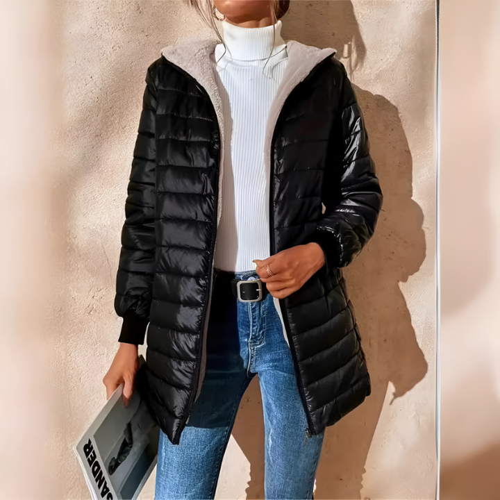 Women’s Quilted Jacket | Hooded Casual Coat | Mid-Length