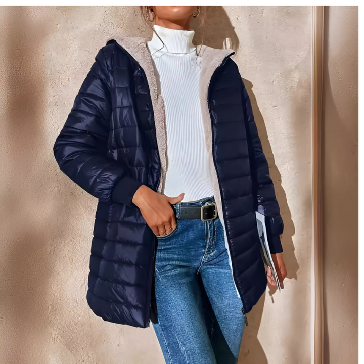 Women’s Quilted Jacket | Hooded Casual Coat | Mid-Length