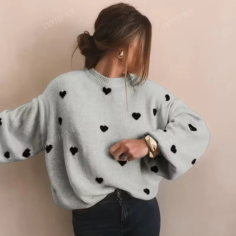 Womens Jumpers | Heart Pattern Top | Womens Stylish Clothing
