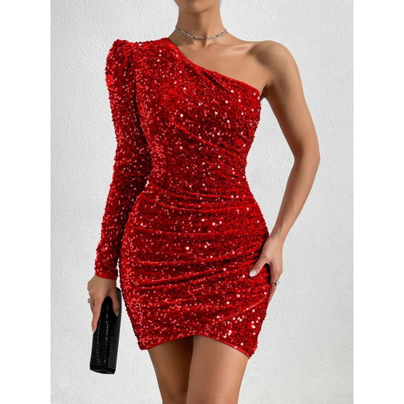 Women’s Mini Dress | One Shoulder Sequin | Elegant Slim Fit