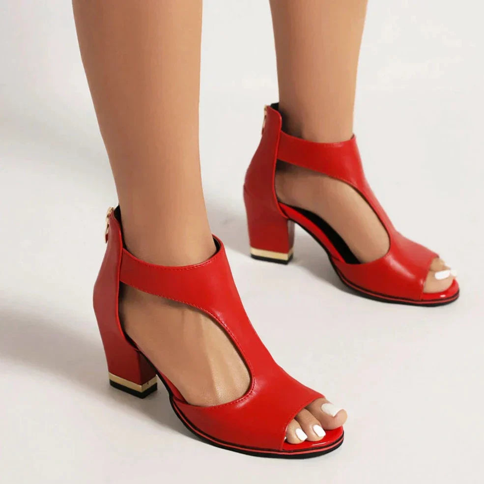 Women's Sandals | Chunky High Heel Open Toe | Zip-Up Party Shoes | PU & EVA