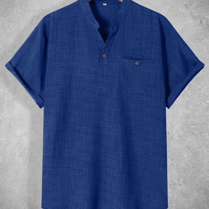 Men's Summer Shirt | Lightweight & Slim Fit | Stand Collar & Chest Pocket | Polyester