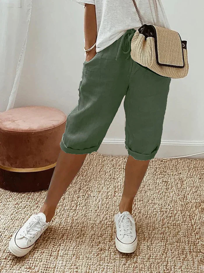 Women’s Trousers | Loose Fit Casual Style | Elastic Waist & Pockets | Cotton-Linen