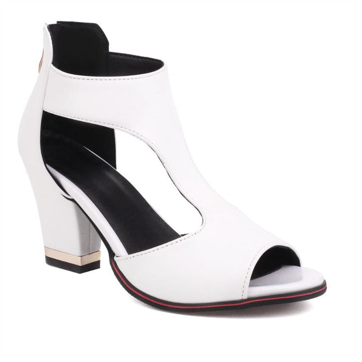 Women's Sandals | Chunky High Heel Open Toe | Zip-Up Party Shoes | PU & EVA