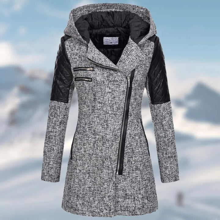 Women’s Jacket | Mid-Length & Relaxed Fit | Hood & Diagonal Zipper