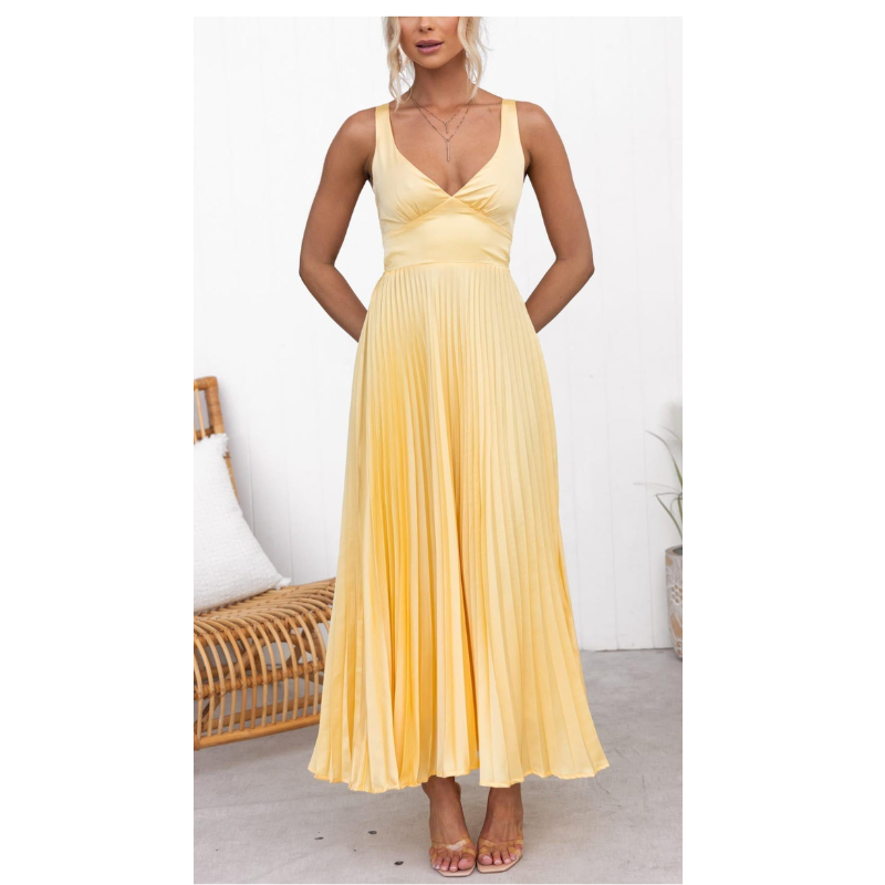 Women's Maxi Dress | Pleated Soft Silhouette | Elegant Fit Dresses