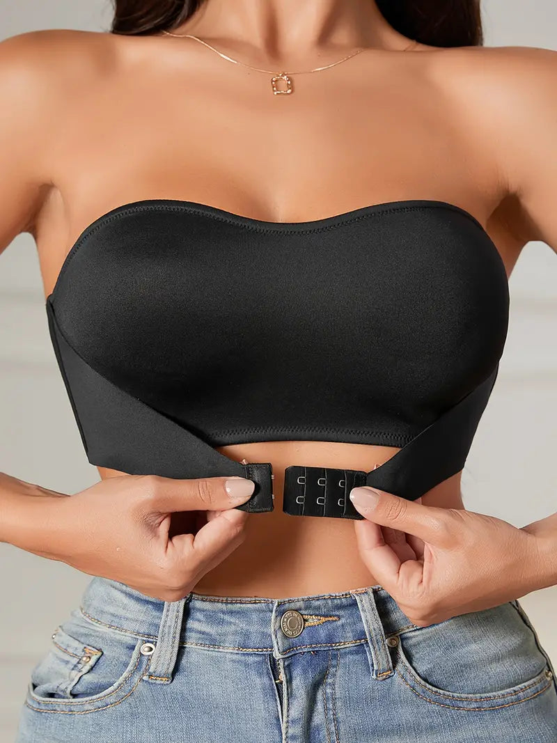 Bra for Women | Strapless & Push-Up | Silicone Stretch & Front Closure | Solid Tube Top