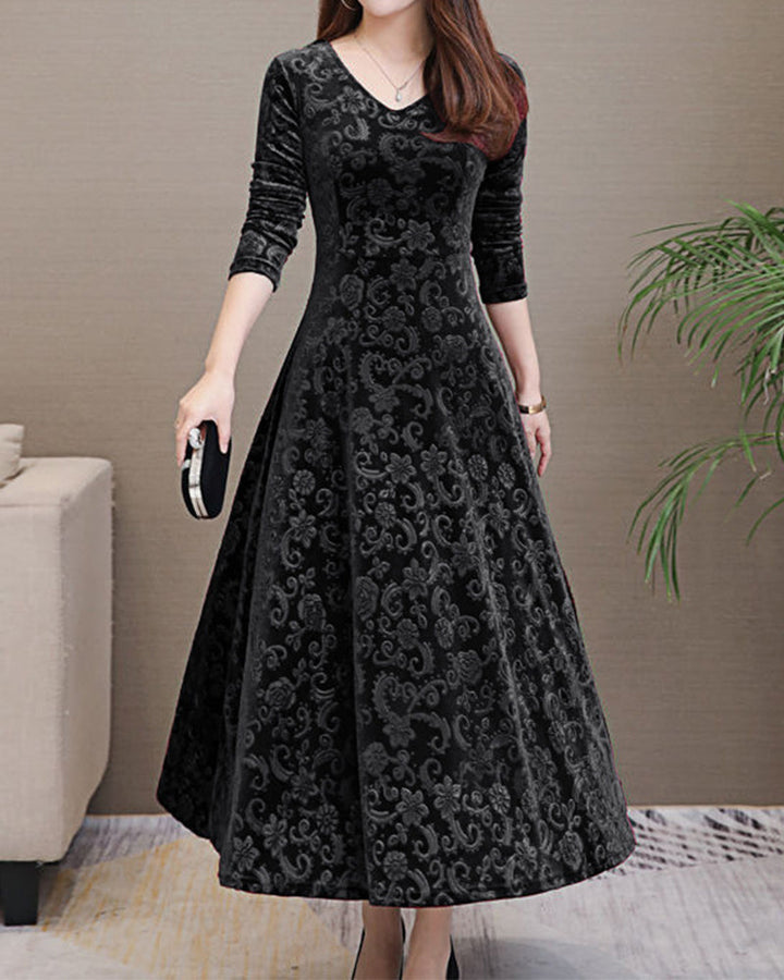 Women’s A-line Midi Dress | Elegant V-neck | Classic Style