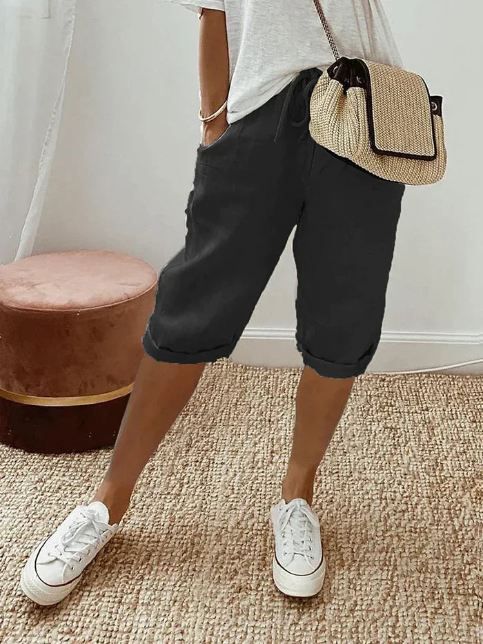 Women’s Trousers | Loose Fit Casual Style | Elastic Waist & Pockets | Cotton-Linen
