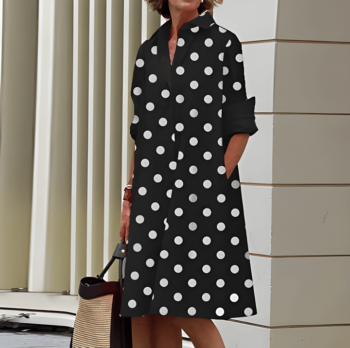Women's Shirt Dress | Loose Fit Button-Down | Stand Collar & Lapel Style | Polyester