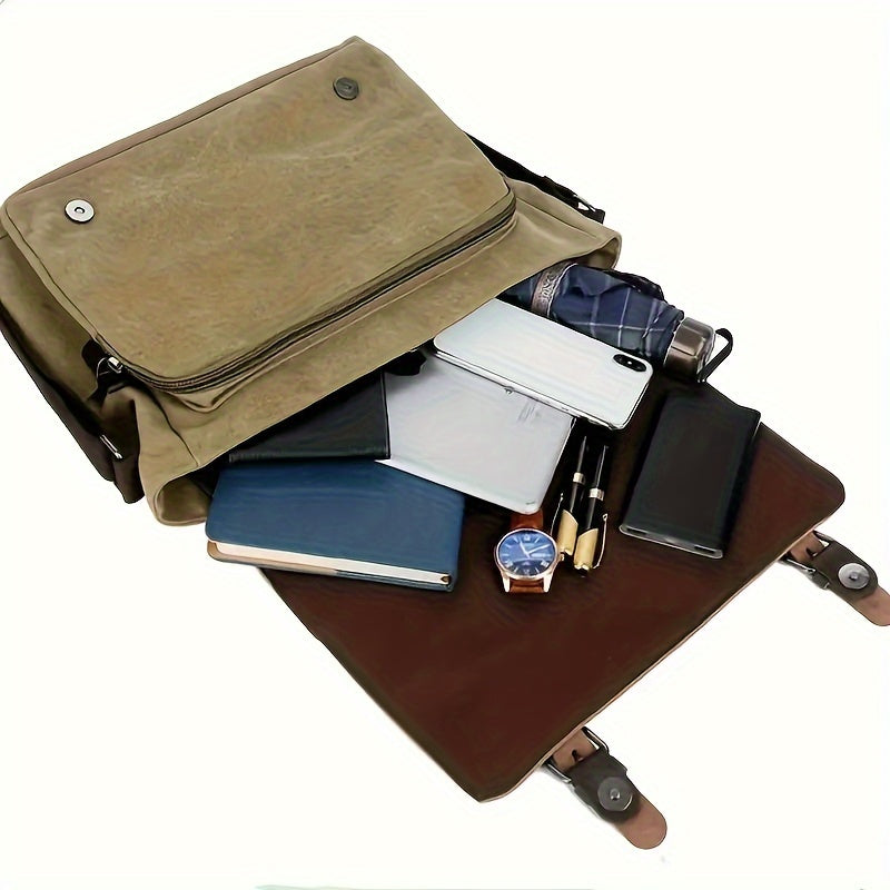 Men’s Shoulder Bag | Durable & Spacious with Multi-Pockets | Adjustable Strap | Canvas