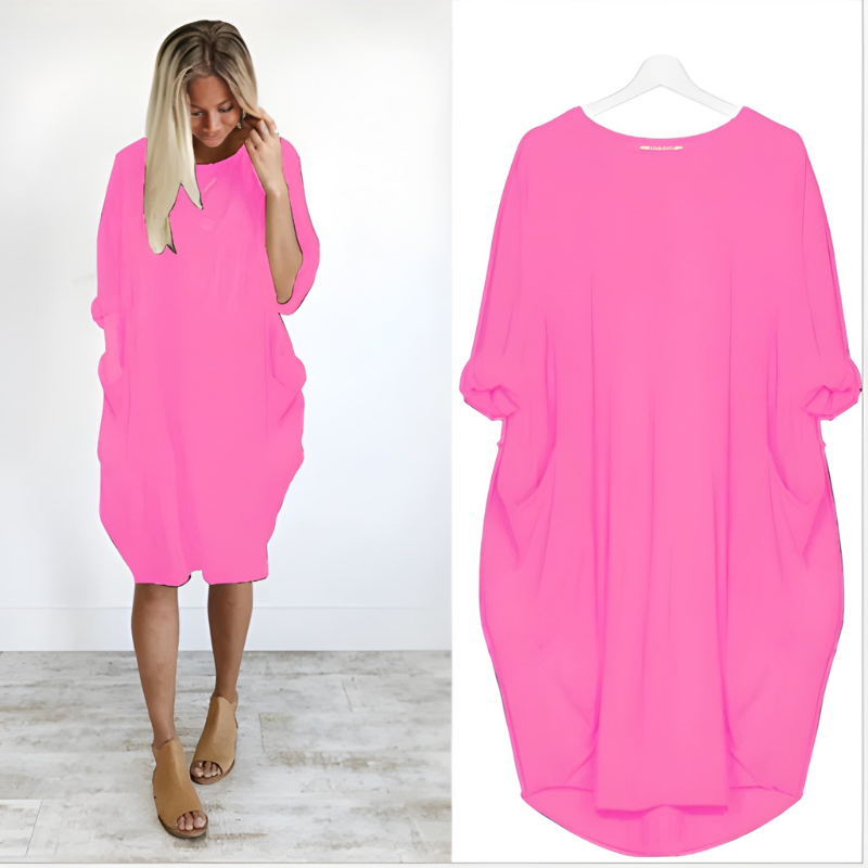 Women’s Dress | Round Neck & Loose Fit | Casual Clothing with Pockets