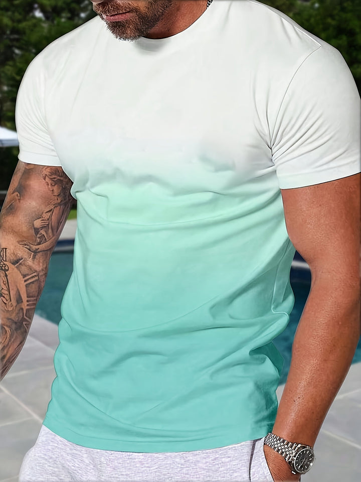 Men’s T-Shirt | Crew Neck & Ombre Print | Lightweight & Stylish | Polyester