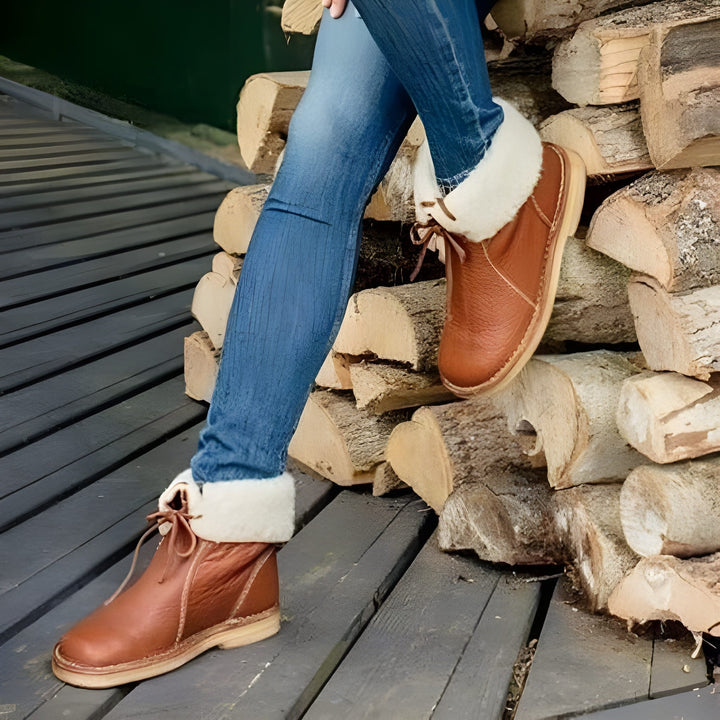 Women’s Snow Boots | Mid-High Lace-Up | Cotton Lined & Leather Upper | Winter Comfort