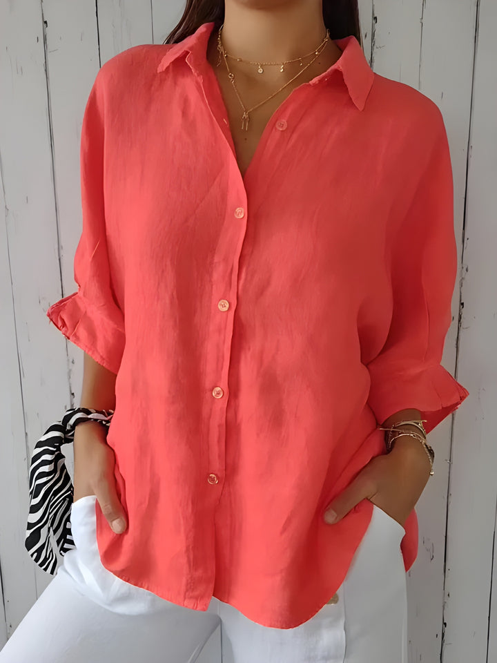 Women’s  Shirt | Tie-Back with Laces & Buttons | Loose Fit & Elegant | Cotton-Linen