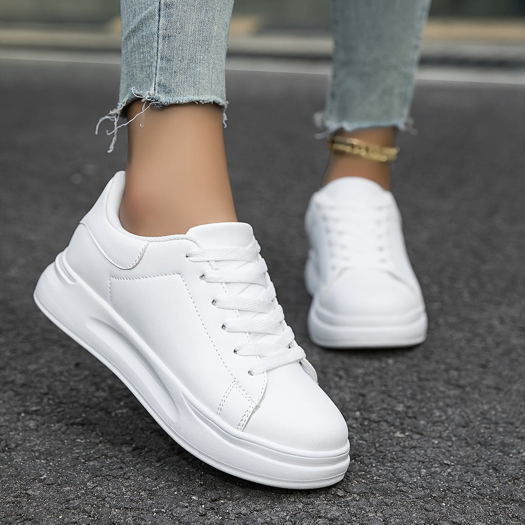 Women’s Trainers | White Faux Leather Sneakers | Casual Shoes
