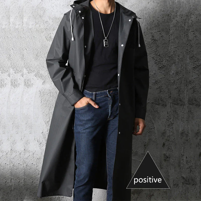Men’s Jacket | Long Raincoat | Windproof & Hooded