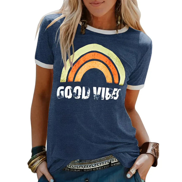 Women’s T-Shirt | Rainbow Print | Round Neck & Short Sleeves | Casual Clothing