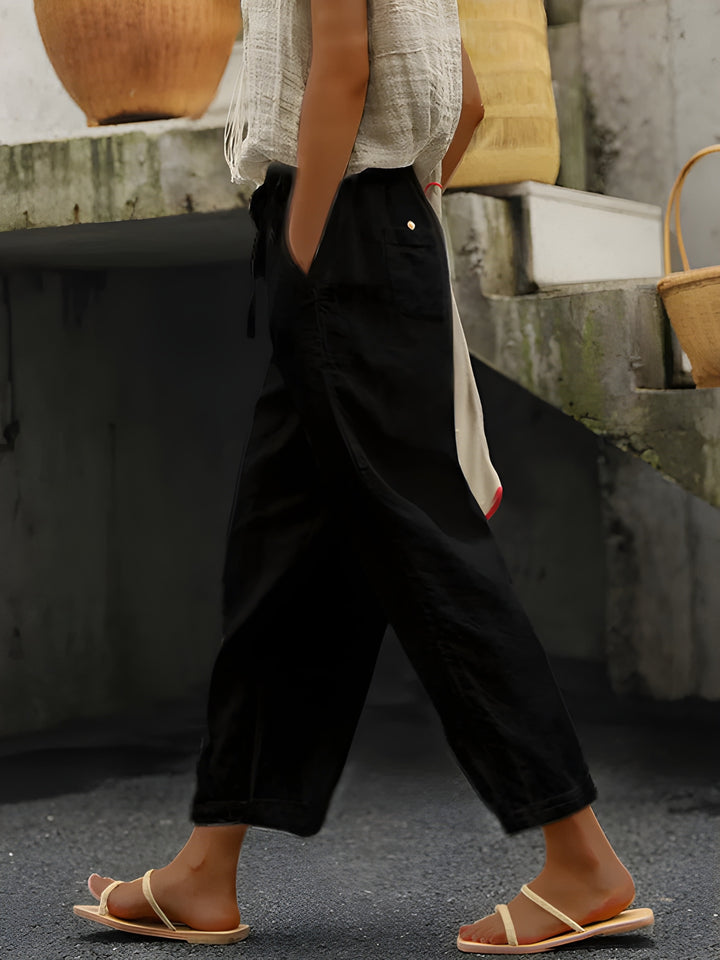 Women’s Trousers | Autumn Style | Drawstring Waist & Pockets | Cotton-Linen