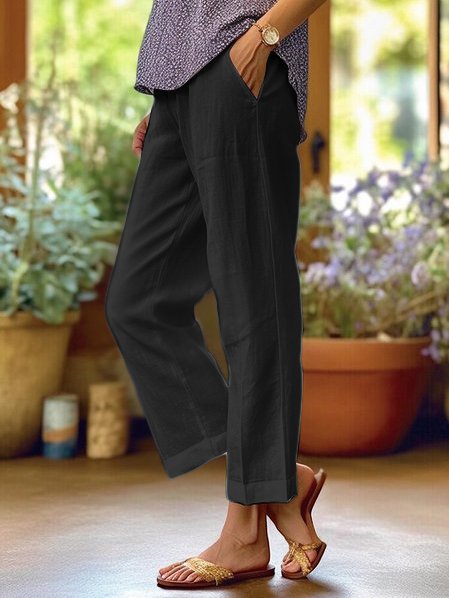 Women’s Trousers | Straight Fit Streetwear | Pockets & Ankle-Length | Cotton-Linen