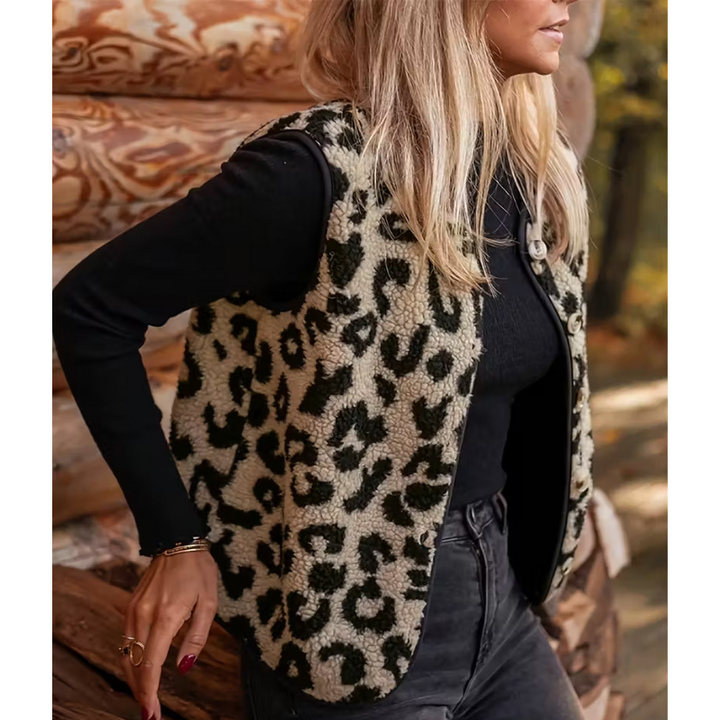 Women's Leopard Print Vest | Button-Up Casual Style | Clothing