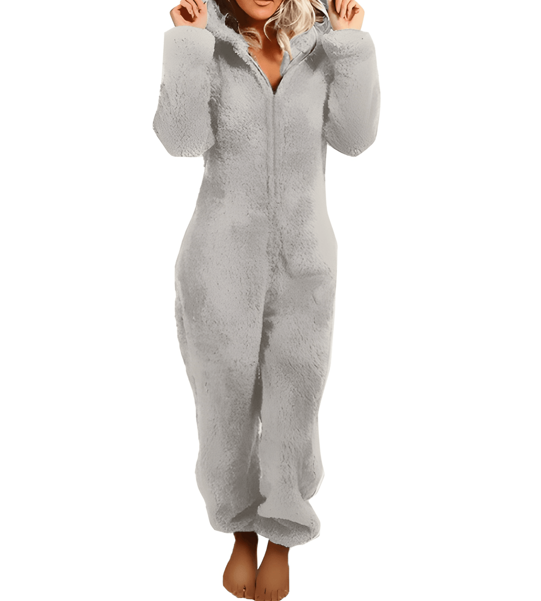 Women's Jumpsuit | Thick Fleece Loungewear | Hooded & Zippered | Long Sleeves