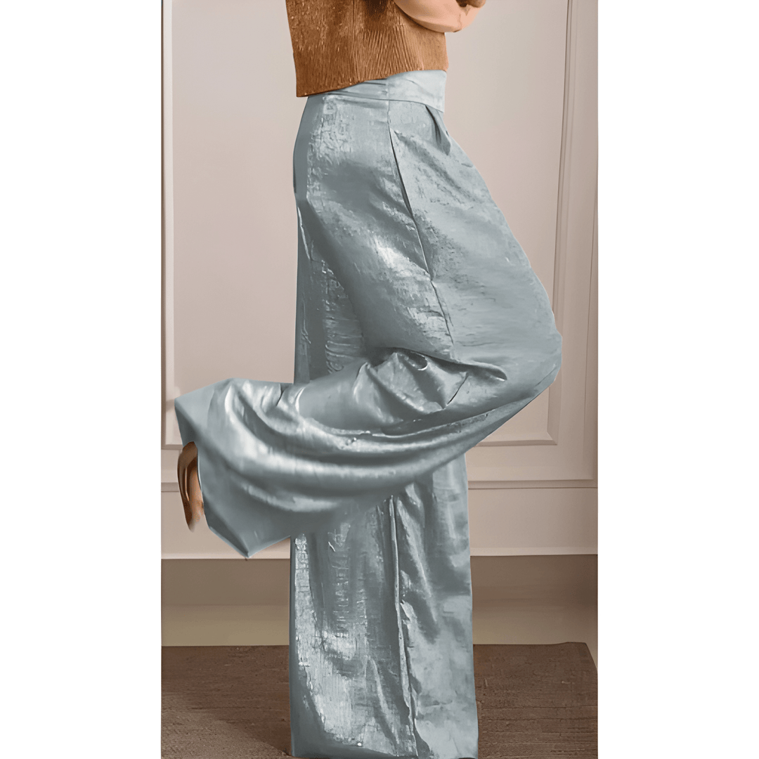 Women's Trousers | High Waist Wide Leg | Metallic Look & Comfortable Fit | Polyester