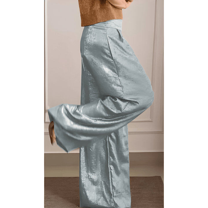 Women's Trousers | High Waist Wide Leg | Metallic Look & Comfortable Fit | Polyester