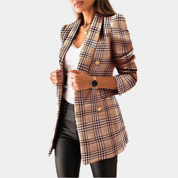 Women’s Blazer | Double-Breasted | Checked | Synthetic