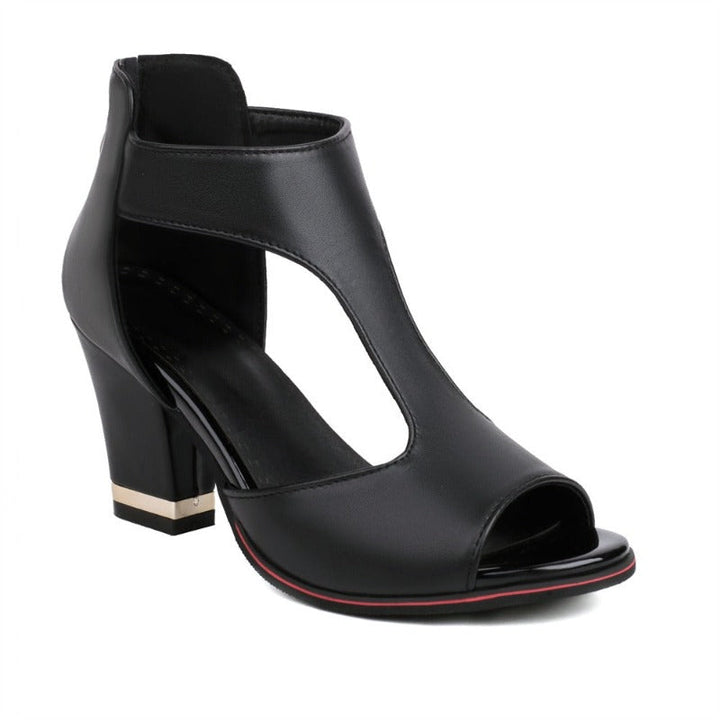 Women's Sandals | Chunky High Heel Open Toe | Zip-Up Party Shoes | PU & EVA