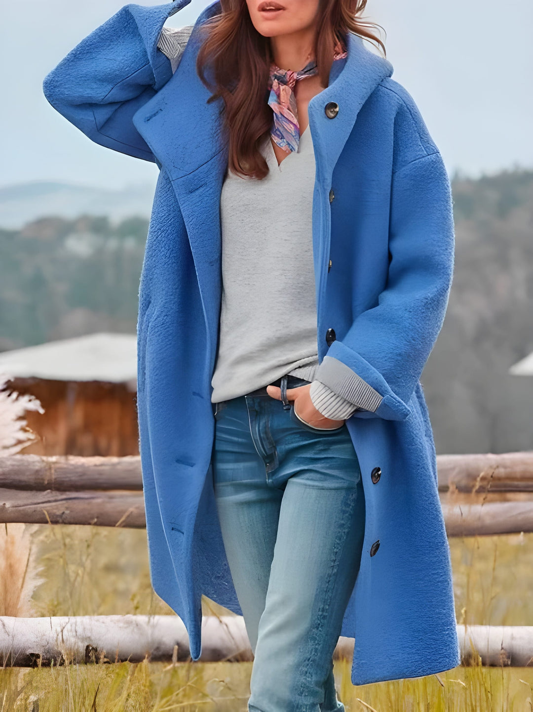 Women’s Long Coat | Hooded & Windproof | Long Sleeve Overcoat | Cotton-Polyester