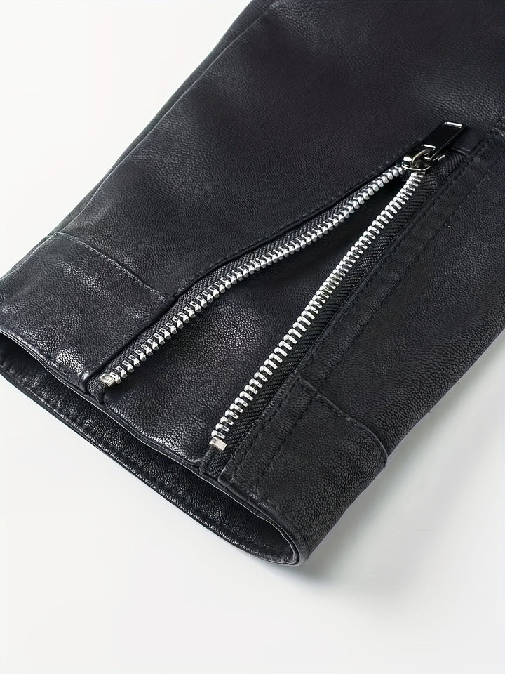 Men’s Casual Jacket | Elegant High Collar | Front Zip & Pockets | Faux Leather