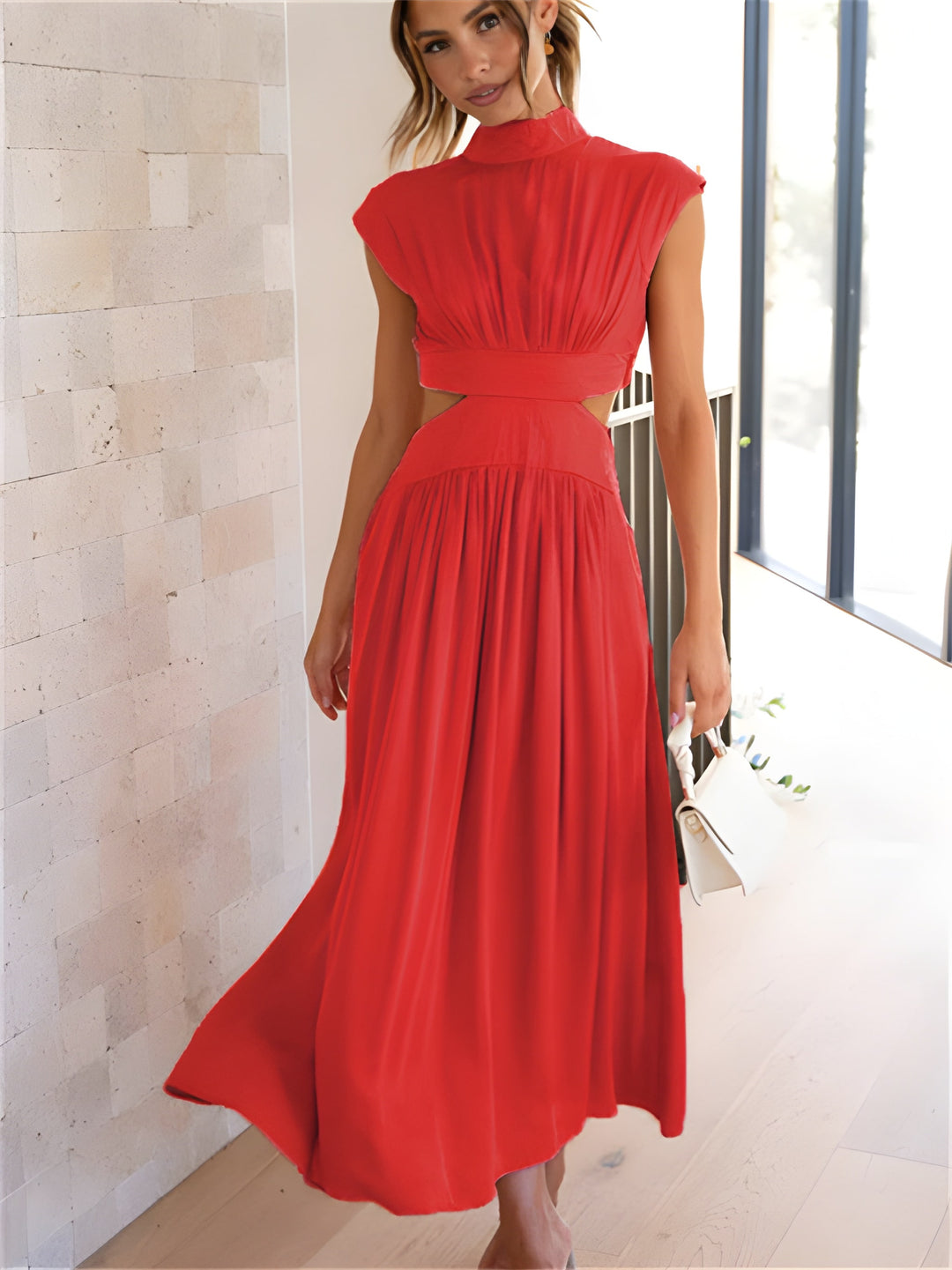 Women’s Maxi Dress | Elegant Style | Sleeveless & Backless with Ruffle Detail | Polyester