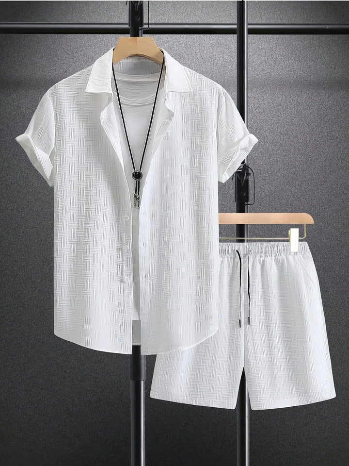 Men's Summer Set | Striped Check Texture | Breathable & Stylish | Shirt & Shorts