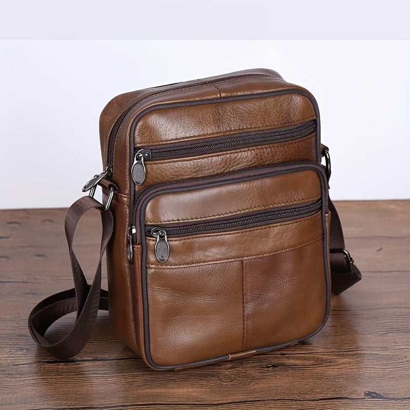 Men’s Crossbody Bag | Genuine Cowhide Leather | Large Capacity & Multiple Compartments | Adjustable Strap