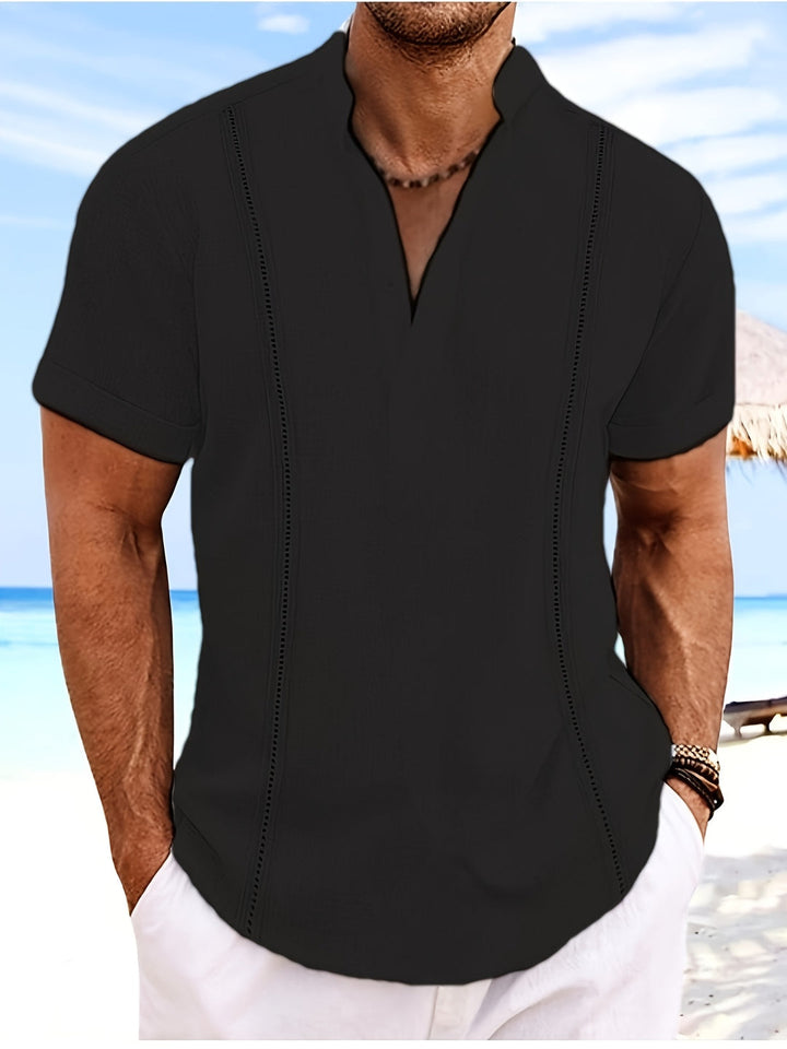Men’s Beach Shirt | Lightweight & Breathable | Stand Collar & Relaxed Fit | Cotton