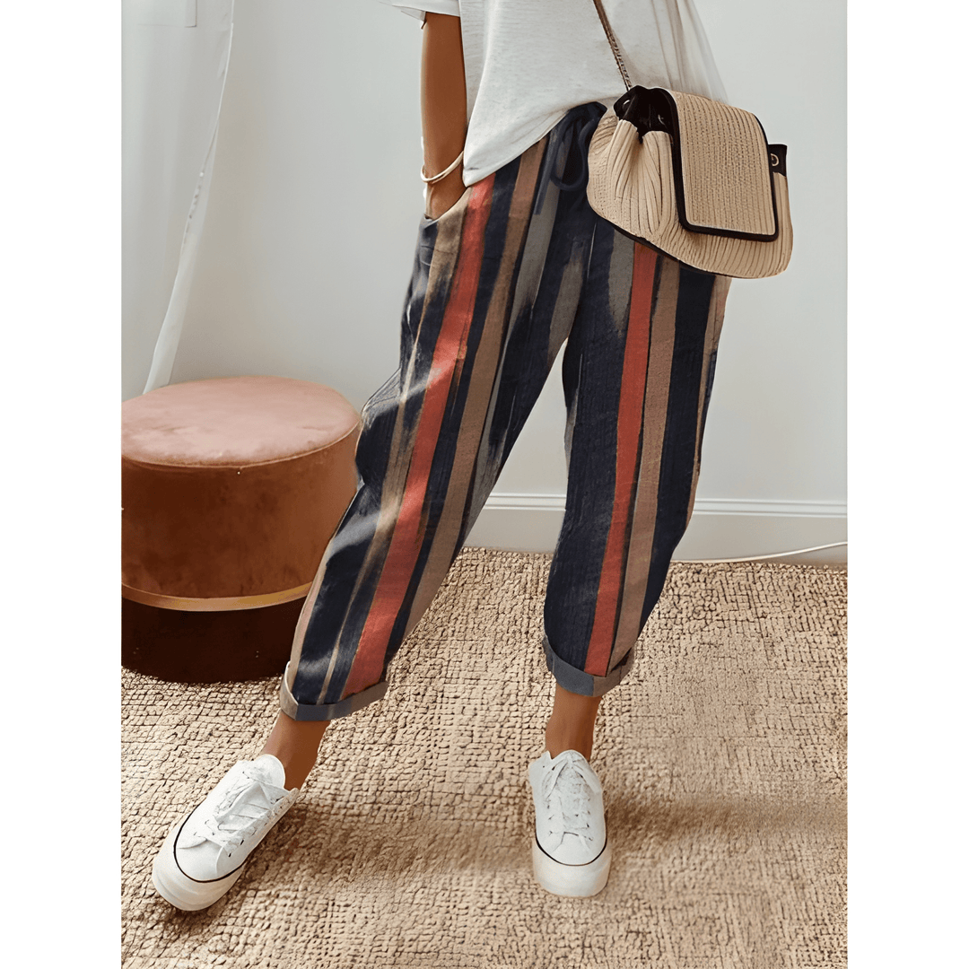 Women's Wide Leg Trousers | Vintage Print | Elastic Waist | Lightweight Polyester Blend
