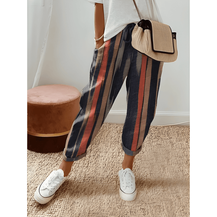 Women's Wide Leg Trousers | Vintage Print | Elastic Waist | Lightweight Polyester Blend