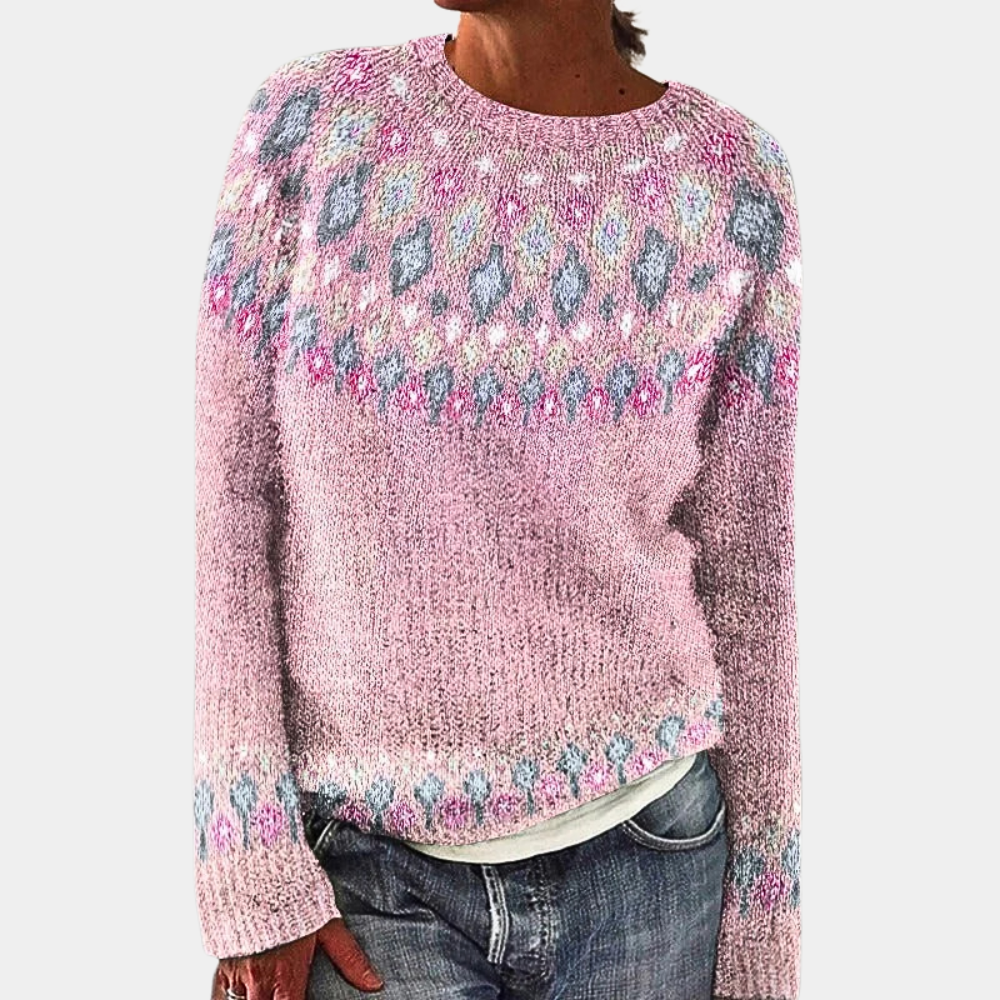 Women’s Knitted Sweater | Vintage Design | Unique Print | Crew Neck & Long Sleeves