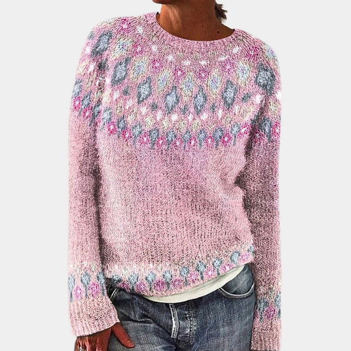 Women’s Knitted Sweater | Vintage Design | Unique Print | Crew Neck & Long Sleeves