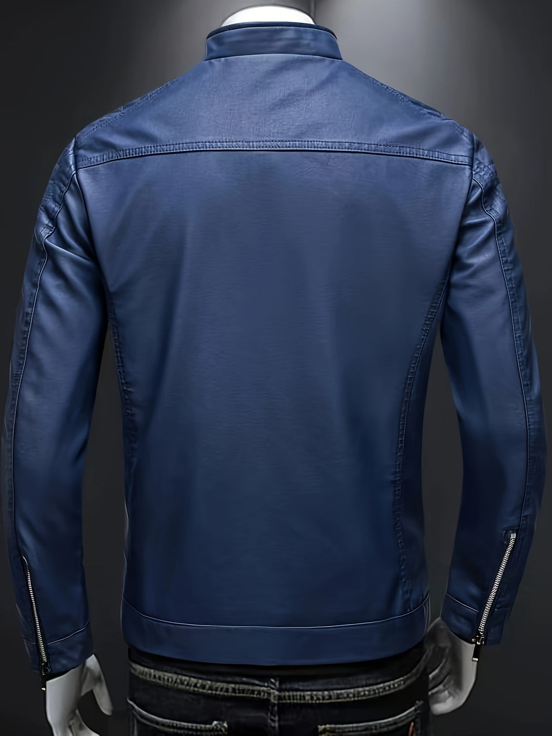 Men’s Casual Jacket | Elegant High Collar | Front Zip & Pockets | Faux Leather